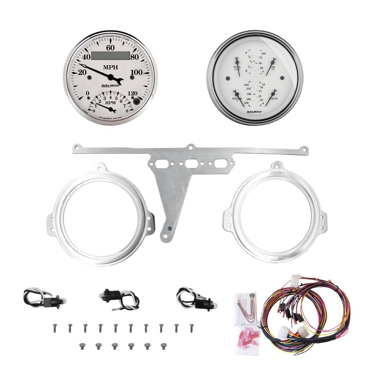 AutoMeter Old Tyme White 66-67 Ford Falcon Direct-Fit Billet Panel/Gauge Kit - 3-3/8in. (x2) - 2971-08