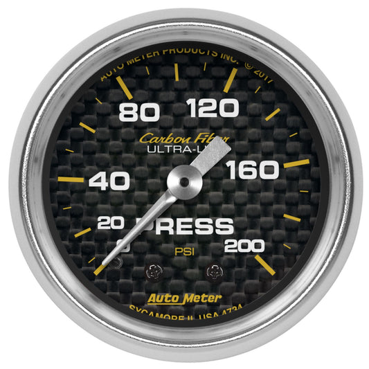 Autometer Carbon Fiber 2-1/16in Mechanical 0-200 PSI Pressure Gauge - 4734