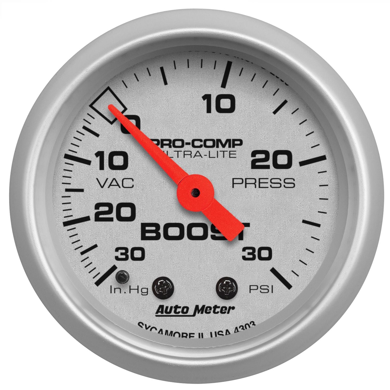 AutoMeter Ultra‑Lite Mechanical Boost/Vacuum Gauge | 2‑1/16″ / 30 in Hg‑30 PSI | SKU: 4303