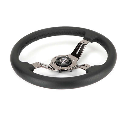 NRG Light Weight Gaming Steering Wheel - 350mm 3 Black Chrome Spokes Perforated Leather - ST-010BC-PR