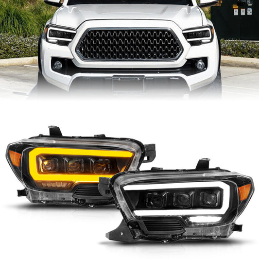 ANZO 16-22 Toyota Tacoma LED Projector Headlights w/ Light Bar Sequential Black Housing w/Initiation ANZO