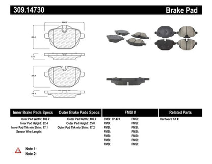 StopTech 11-17 BMW 5-Series / X3 Sport Performance Rear Brake Pads Stoptech