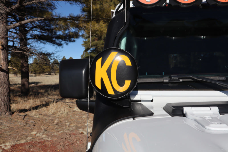 KC HiLiTES 6in. Round Soft Cover (Pair) - Black w/Yellow KC Logo KC HiLiTES