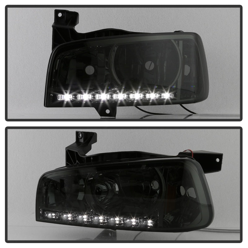 Xtune Dodge Charger 06-10 1Pc LED Crystal Headlights Smoke HD-ON-DCH05-1PC-LED-SM SPYDER