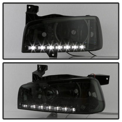 Xtune Dodge Charger 06-10 1Pc LED Crystal Headlights Smoke HD-ON-DCH05-1PC-LED-SM SPYDER