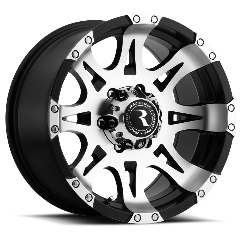 Raceline 982 Raptor 18x9in / 8x165.1 BP / -6mm Offset / 125.2mm Bore - Black & Machined Wheel