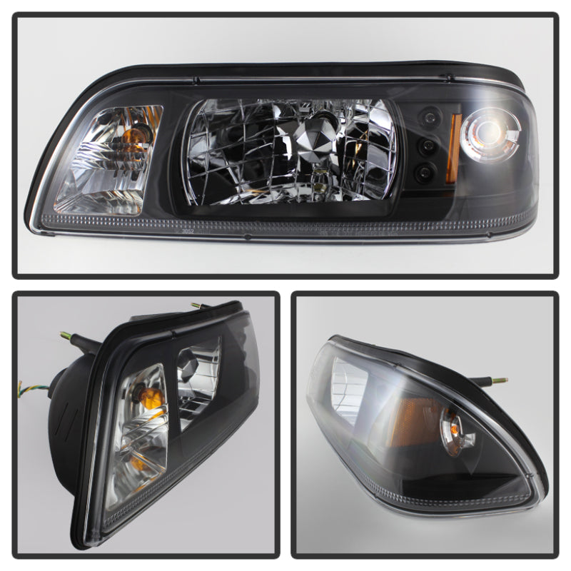 Spyder Ford Mustang 87-93 1PC LED (Replaceable LEDs)Crystal Headlights Black HD-YD-FM87-1PC-LED-BK SPYDER