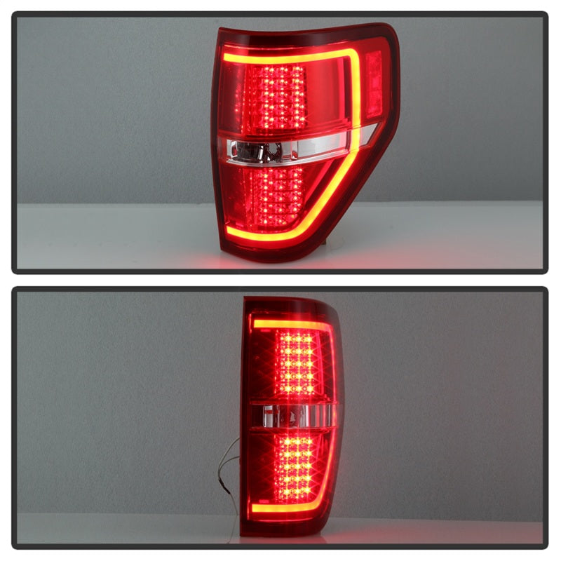 xTune 09-14 Ford F-150 Light Bar LED Tail Lights - Red Clear (ALT-JH-FF15009-LBLED-RC) SPYDER