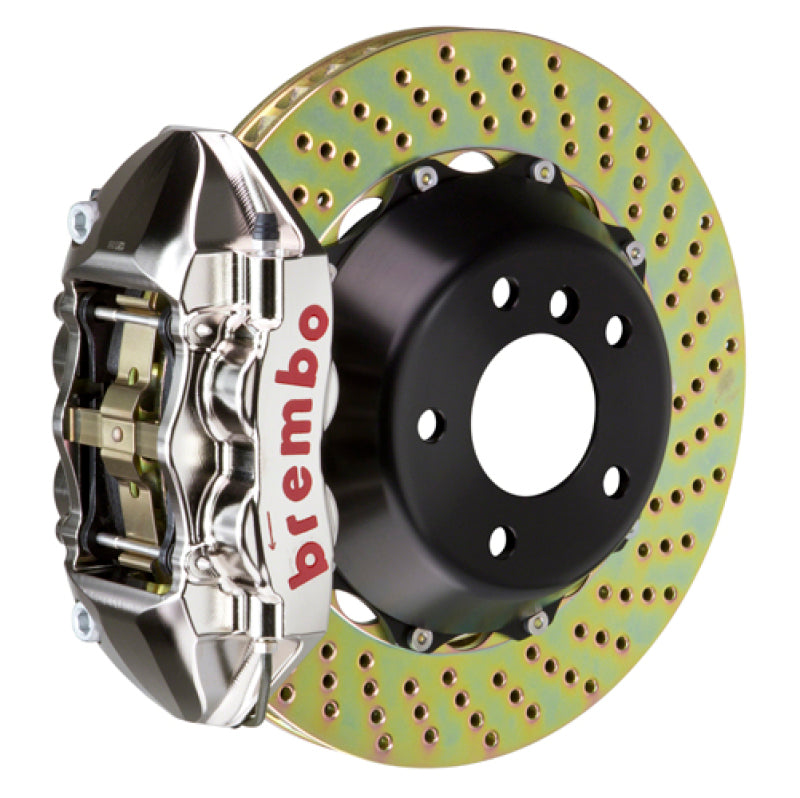 Brembo 08-09 CLK63 AMG Black Series Rear GTR BBK 4 Piston Billet 345x28 2pc Rotor Drilled- Nickel Brembo