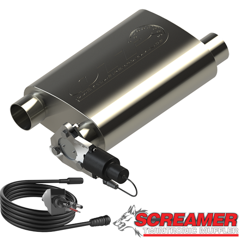 QTP 2.5in Weld-On 304SS Screamer Muffler w/Bolt-On QTEC Electric Cutout QTP