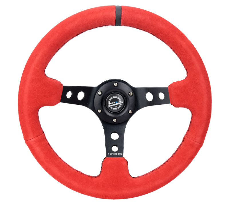 NRG Innovations 350mm Reinforced Deep Dish Steering Wheel - Suede - Red Suede - Black Stitch – RST-006S-RR-B