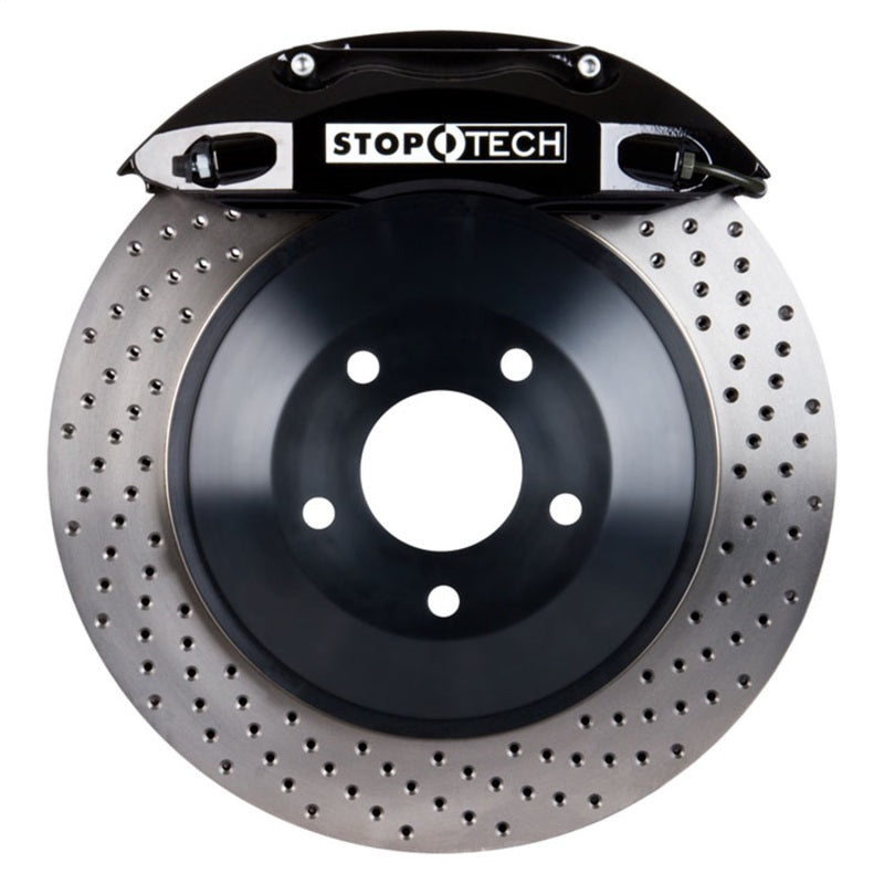 StopTech 09 Dodge Challenger R/T 350 Rear 1PC Touring BBK w/ Black ST-40 Caliper Drilled Rotors Stoptech