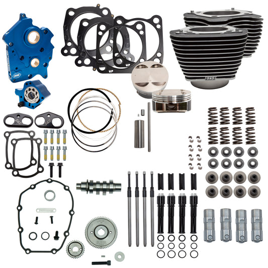 S&S Cycle 2017+ M8 Incl VVT OC 4.250in Bore 550G Cam Power Pack w/ Blk Pushrod Tubes Blk w/ HL
