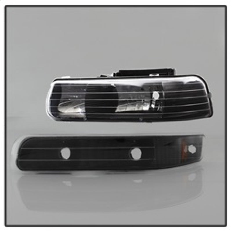 Xtune Chevy TahOE 00-06 Amber Crystal Headlights w/ Bumper Lights Black HD-JH-CSIL99-SET-AM-BK SPYDER