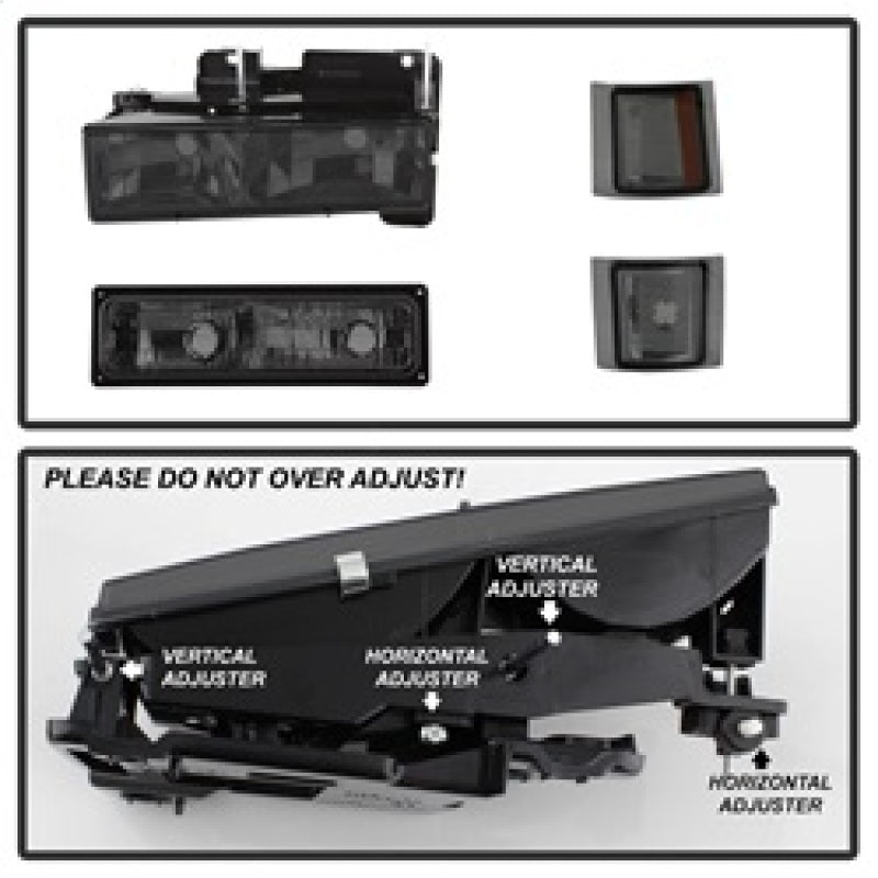 Xtune Chevy Suburban 94-98 Headlights w/ Corner & Parking Lights 8pcs Smoked HD-JH-CCK88-AM-SM-SET SPYDER