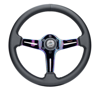NRG Light Weight Gaming Steering Wheel - 350mm 3 NeoChrome Silver Spokes Perforated Leather - ST-018MC-PR