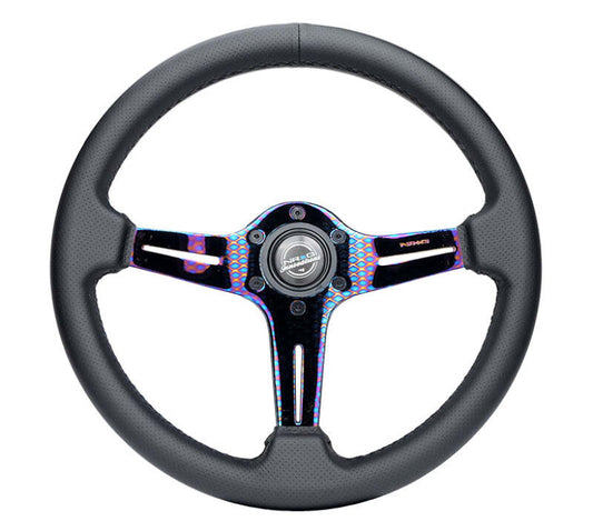 NRG Light Weight Gaming Steering Wheel - 350mm 3 NeoChrome Silver Spokes Perforated Leather - ST-018MC-PR
