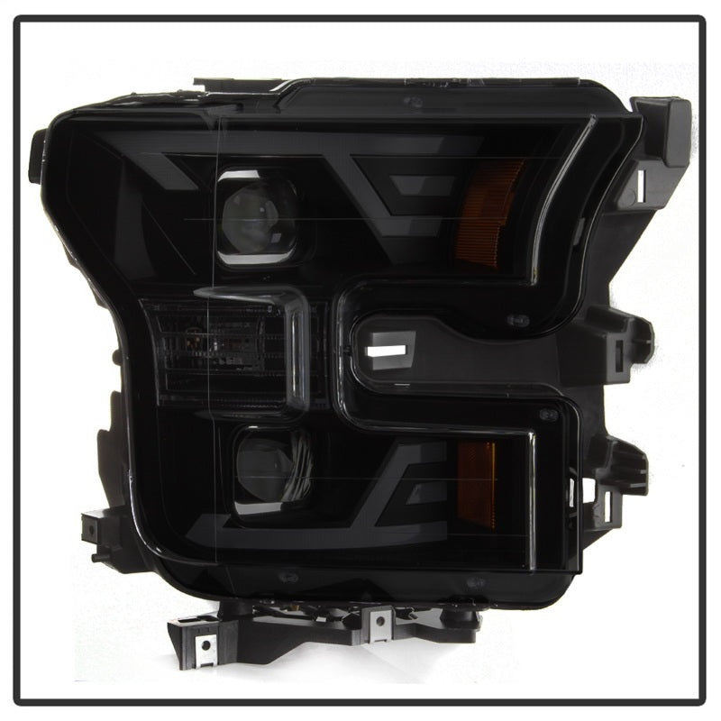 xTune 15-17 Ford F-150 DRL LED Light Bar Projector Headlights - Black Smoke (PRO-JH-FF15015-LB-BSM) SPYDER