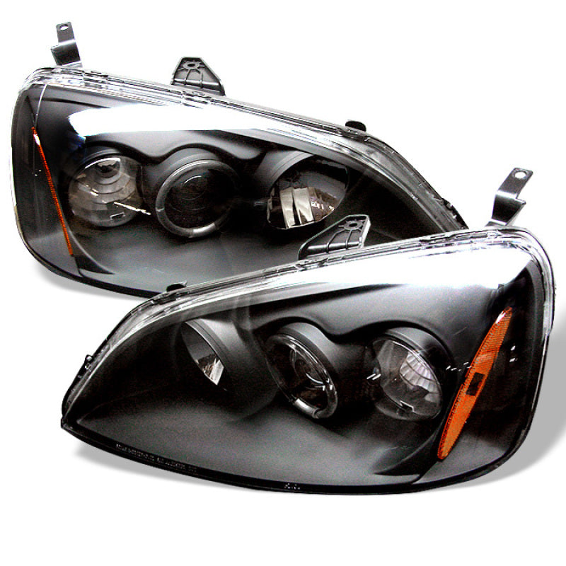 Spyder Honda Civic 01-03 2/4DR Projector Headlights - LED Halo Amber Reflector Blk PRO-YD-HC01-AM-BK SPYDER