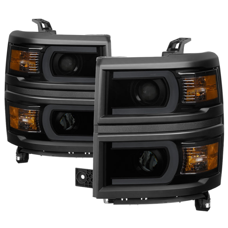 Xtune Chevy Silverado 1500 14-15 Projector Headlights Light Bar Drl Smoked PRO-JH-CS14-LBDRL-BSM SPYDER