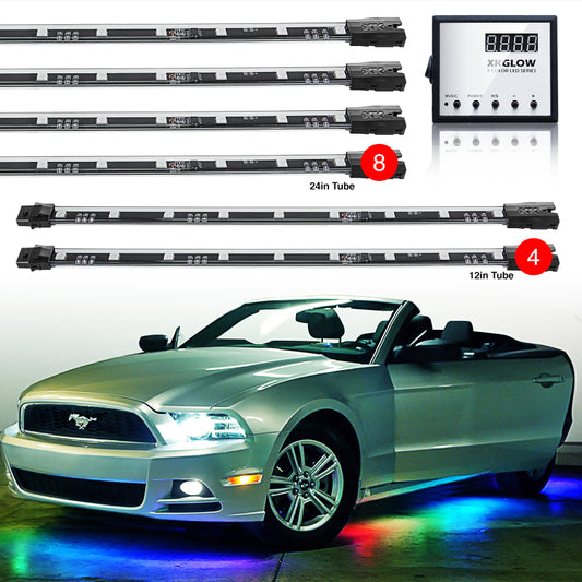 XKGlow 8x24" + 4x12" Tubes 3 Million Color XKGlow LED Accent Light Car/Truck Kit - 12 Piece - Part XK041007