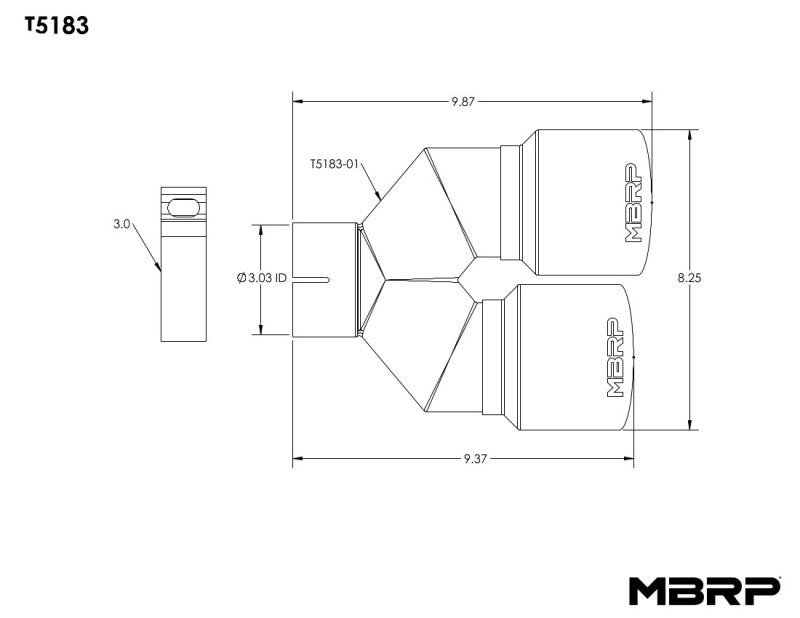 MBRP 3in ID / Dual 4in OD Out Staggered L 9.37in / R 9.87in Single Wall T304 SS Univ Exhaust Tip MBRP