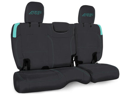 PRP Jeep Wrangler JL Rear Bench CoversU - 4 door with no armrest - Black/Teal B043-09