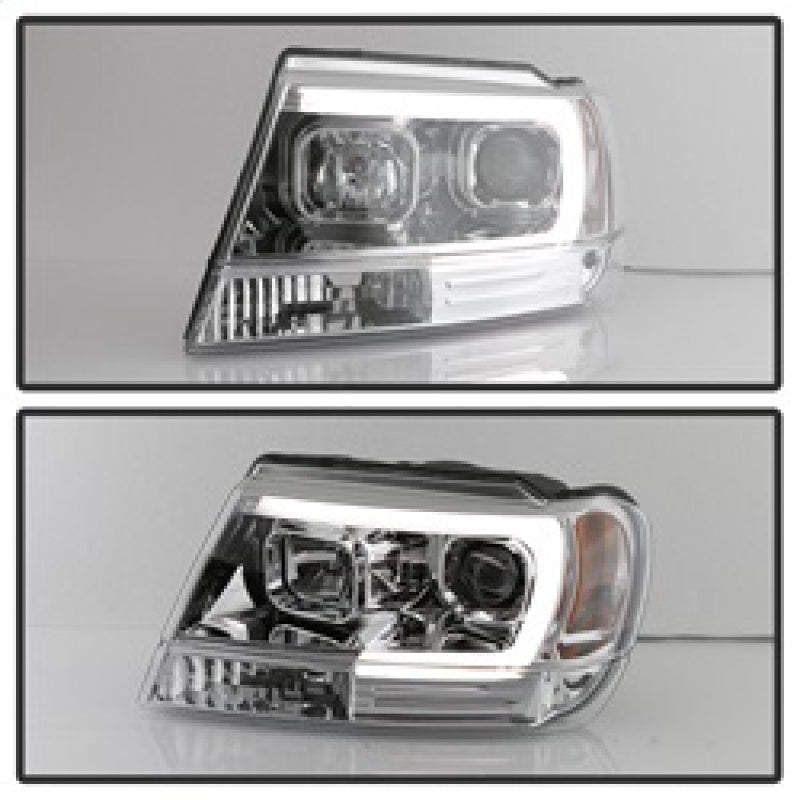 Spyder 99-04 Jeep Grand Cherokee Projector Headlights - Light Bar DRL LED - Chrome SPYDER