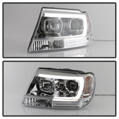 Spyder 99-04 Jeep Grand Cherokee Projector Headlights - Light Bar DRL LED - Chrome SPYDER