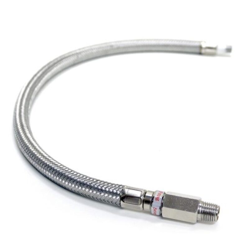 Kleinn 18In Stainless Steel Braided Leader Hose w/ Check Valve-1/8In M NPT Inlet/ 1/4In M NPT Outlet