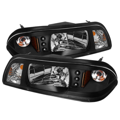 Spyder Ford Mustang 87-93 1PC LED (Replaceable LEDs)Crystal Headlights Black HD-YD-FM87-1PC-LED-BK SPYDER