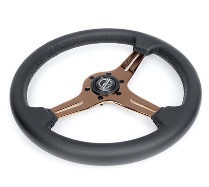 NRG Light Weight Gaming Steering Wheel - Blitz 350mm 3 Rose Gold Spokes Slits - Leather - No Dish - ST-018RG-PR