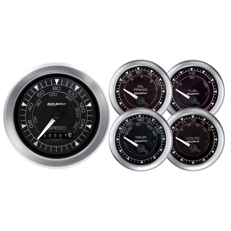 Autometer Chrono 3-3/8in & 2-1/16in Electronic Speedometer Gauge Kit - 5 Piece 8100