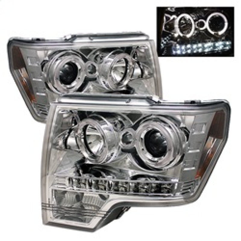 Spyder Ford F150 09-14 Projector Headlights Halogen Model- LED Halo LED Chrm PRO-YD-FF15009-HL-C SPYDER