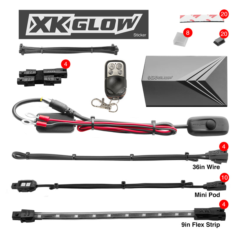 XK Glow Single Color XKGLOW LED Accent Light Motorcycle Kit Red - 10xPod + 4x8InStrips