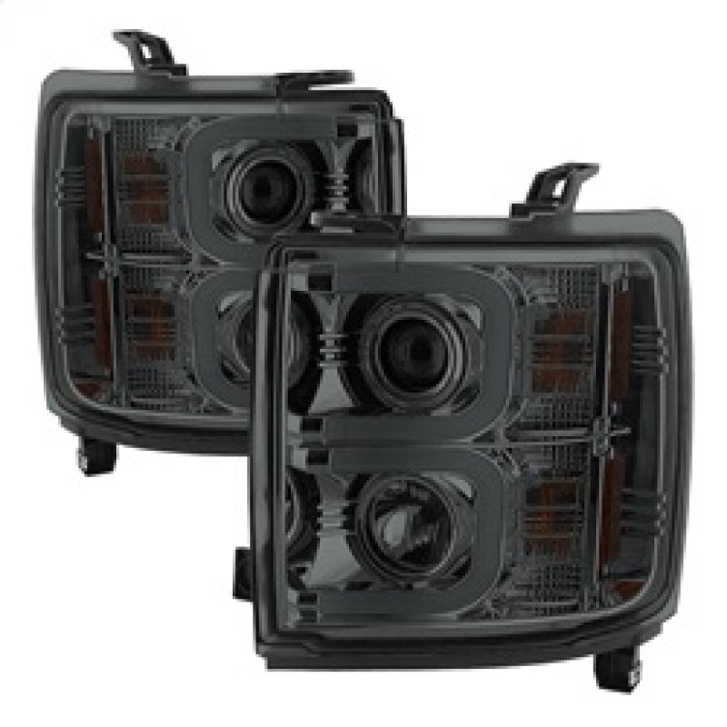 Spyder Chevy Silverado 14-16 2500 HD Projector Headlights Light Bar DRL Smke PRO-YD-CSHD14-LBDRL-SM SPYDER