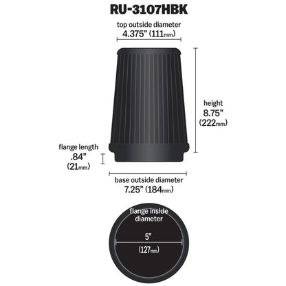 K&N Universal Air Filter (5in Flange / 6-1/2in Base / 4-3/8in Top OD / 8-3/4in Height) K&N Engineering