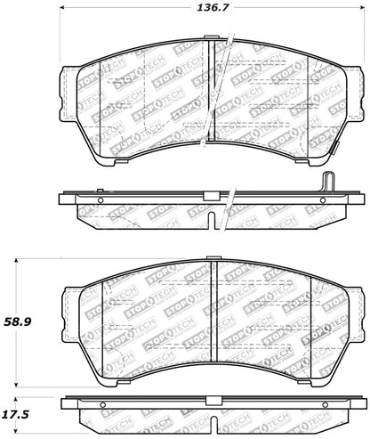 StopTech Performance 06-10 Ford Fusion / 07-10 Lincoln MKZ / 06-09 Mazda 6 Front Brake Pads Stoptech