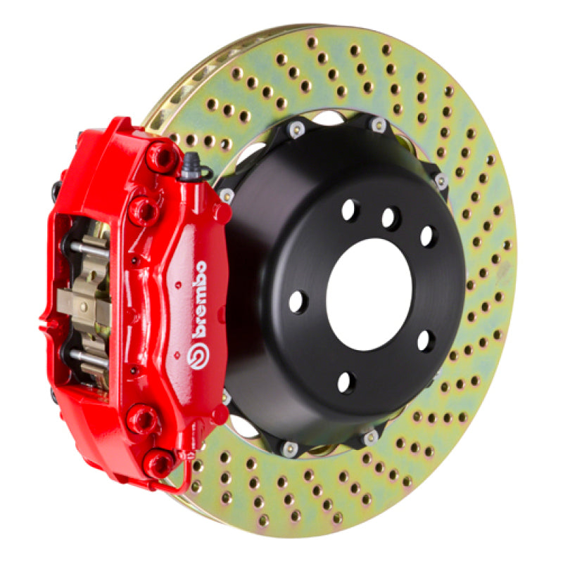Brembo 08-14 WRX STI Rear GT BBK 4 Piston Cast 345x28 2pc Rotor Drilled-Red Brembo