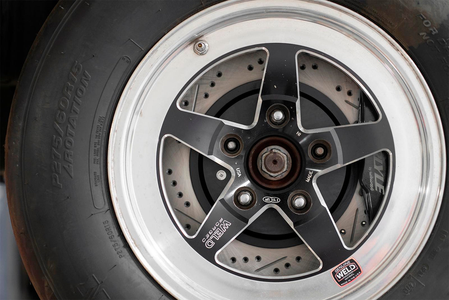 BMR DBK552 15 inch conversion brake kit with drilled slotted rotors and Wilwood calipers Corvette C5 C6 installed with drag tire