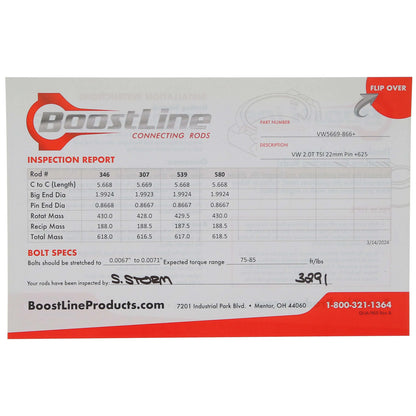 BoostLine VW 2.0T TSI connecting rod set with ARP 625+ bolts VW5669-866+