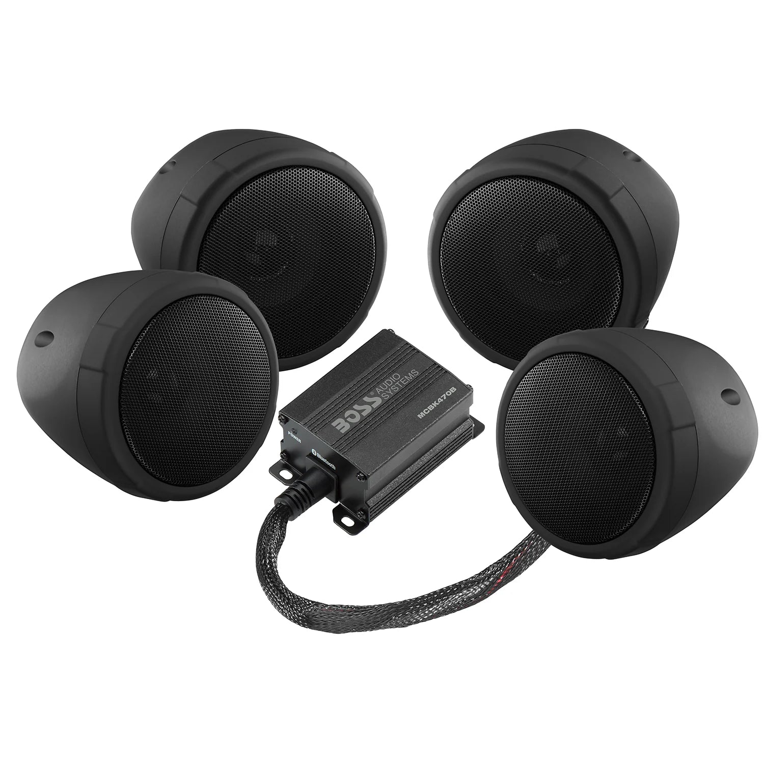 BOSS Audio Systems MCBK470B black Bluetooth motorcycle speaker system with two pairs of 3 inch speakers
