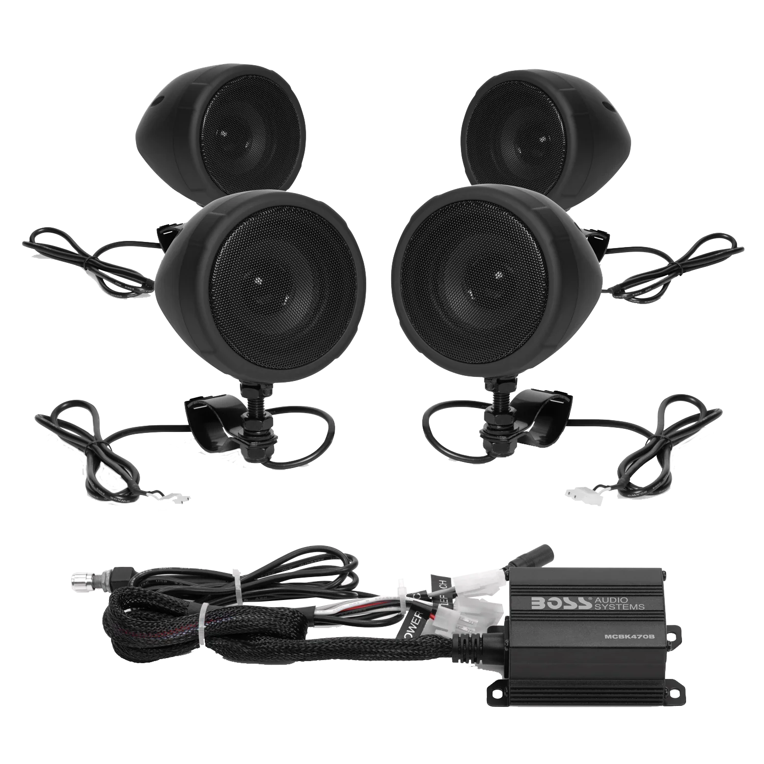 BOSS Audio Systems MCBK470B black Bluetooth motorcycle speaker system with two pairs of 3 inch speakers