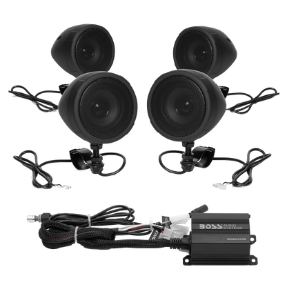 BOSS Audio Systems MCBK470B black Bluetooth motorcycle speaker system with two pairs of 3 inch speakers