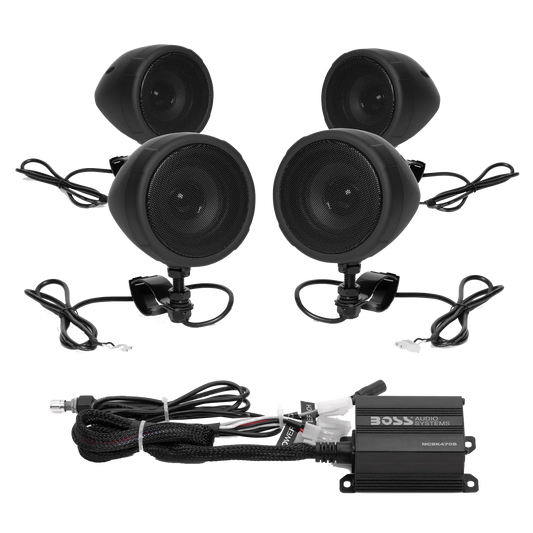 BOSS Audio Systems MCBK470B black Bluetooth motorcycle speaker system with two pairs of 3 inch speakers