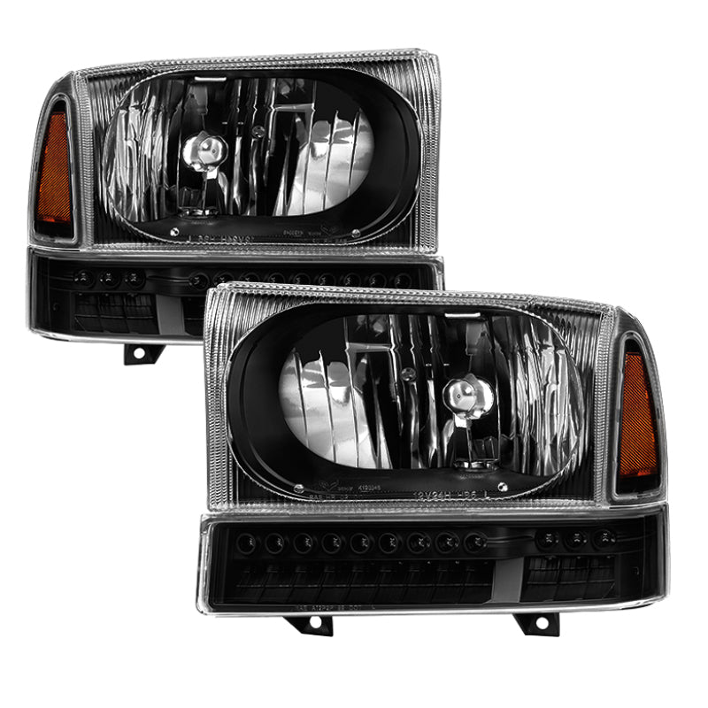 xTune Ford F250 F350 Superduty Excursion 99-04 OEM Style Headlights - Black HD-JH-FF25099-SET-LED-BK SPYDER
