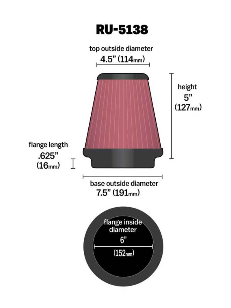 K&N Universal Clamp-On Air Filter 6in FLG / 7-1/2in B / 4-1/2in T / 5in H K&N Engineering