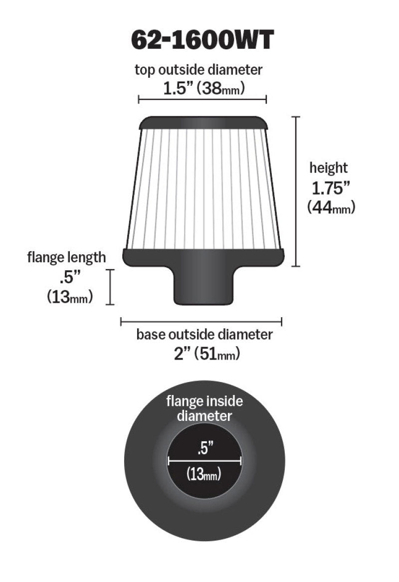K&N 2in Base OD x .375in Flange ID x 1.75in H Rubber Base Crankcase Vent Filter - White K&N Engineering