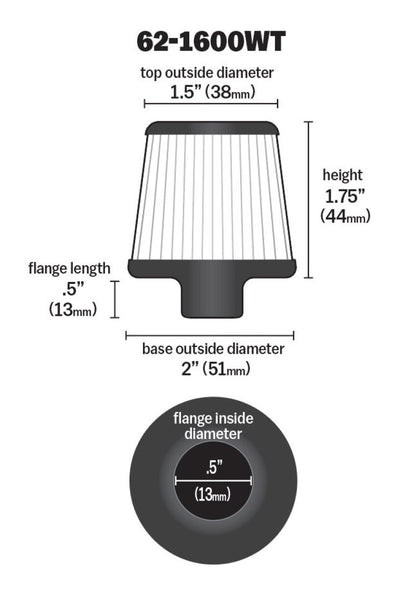 K&N 2in Base OD x .375in Flange ID x 1.75in H Rubber Base Crankcase Vent Filter - White K&N Engineering