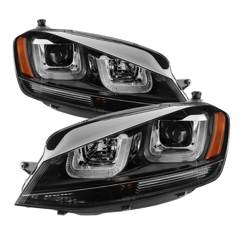 Spyder Volkswagen Golf VII 14-16 Projector Headlights DRL LED Blk Stripe Blk PRO-YD-VG15-BLK-DRL-BK SPYDER